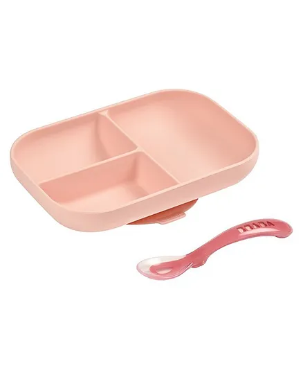 Beaba Silicone Suction Section Plate With 2nd Stage Spoon - Pink