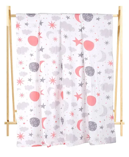The Mom Store Muslin 6 Layer Cotton Dohar Blanket Stars Print - White