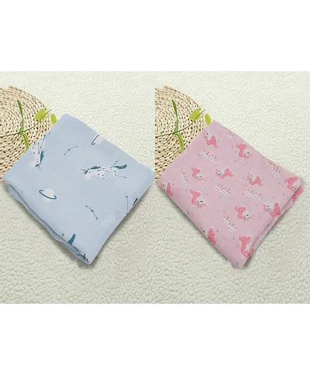 Kassy Pop Bamboo Cotton Baby Swaddle Wrap cum Receiving Blanket Pack of 2 - Pink Blue