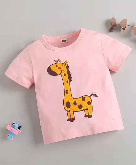 Kookie Kids Half Sleeves Tee Giraffe Print - Pink