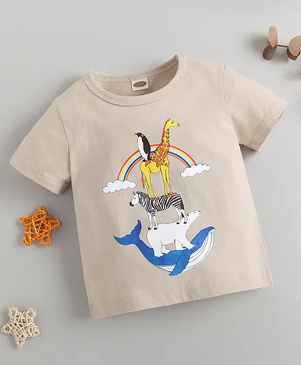 Kookie Kids Half Sleeves Tee Animal Print - Beige