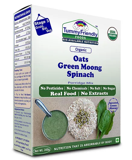 Tummy Friendly Foods Organic Oats Green Moong Spinach Porridge Mix - 200 gm
