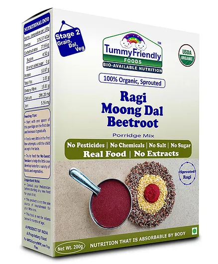 Tummy Friendly Foods Sprouted Ragi Moong Dal Beetroot Porridge Mix - 200 gm