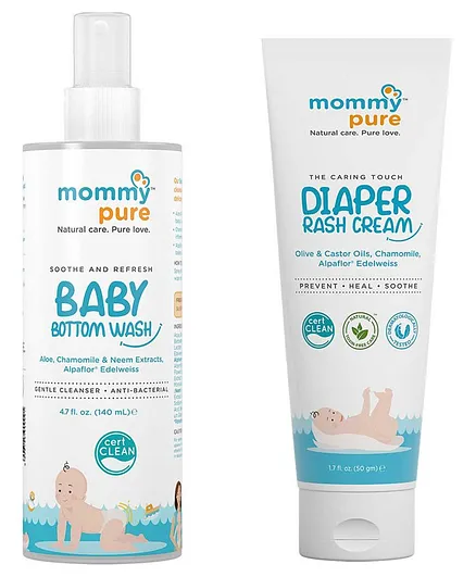 MommyPure Combo of Baby Bottom Wash & Diaper Rash Cream- 140ml & 50gm 