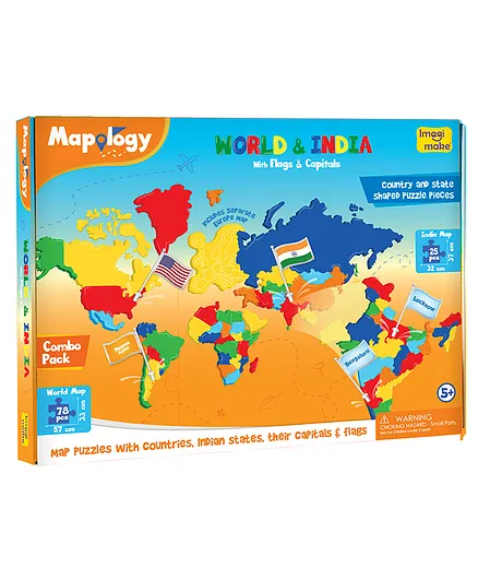 Imagi Make Mapology India and World Map Puzzle Combo Multicolor - 103 Pieces