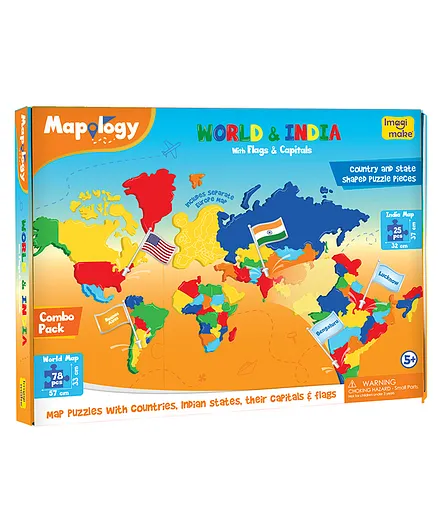 Imagi Make Mapology India and World Map Puzzle Combo Multicolor - 103 Pieces