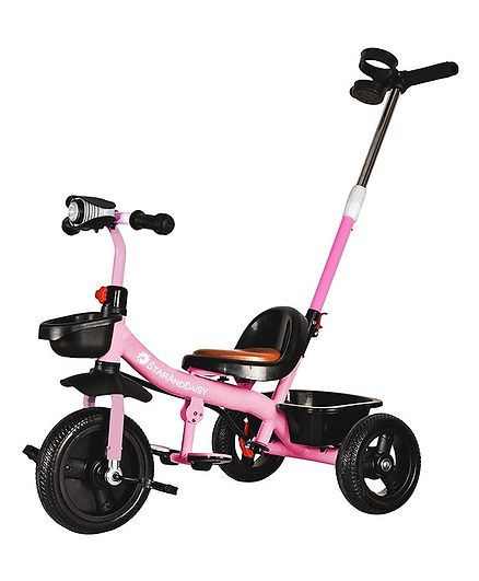 pink tricycle with push handle