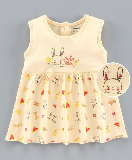 Buy Cucumber Sleeveless One Piece Dress Bunny Print Peach For Girls 3 6 Months Online In India Shop At Firstcry Com