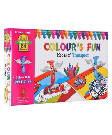 Yash Toys 2 in 1 Reusable Colouring Cards With Crayons Modes of Transport - 24 Cards