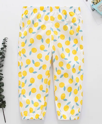 Kookie Kids Full Length Lounge Pant Lemon Print - Yellow