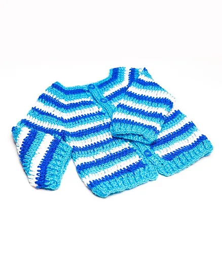Knits & Knots  crochet Full Sleeves Stripe Pattern Sweater - Blue