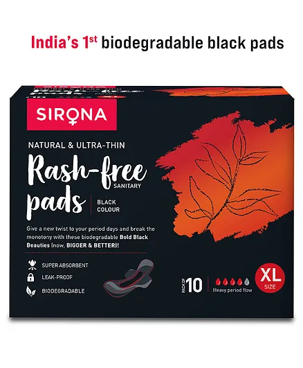 Sirona Natural & Ultra-Thin Rash Free Sanitary Pads (X-Large) - 10 Pads, for Heavy Period Flow