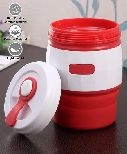 Collapsible Silicone Multi-Use Travel Mug White Red - 350 ml