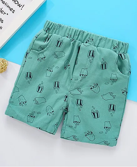 Kookie Kids Knee Length Shorts Fries Print - Green