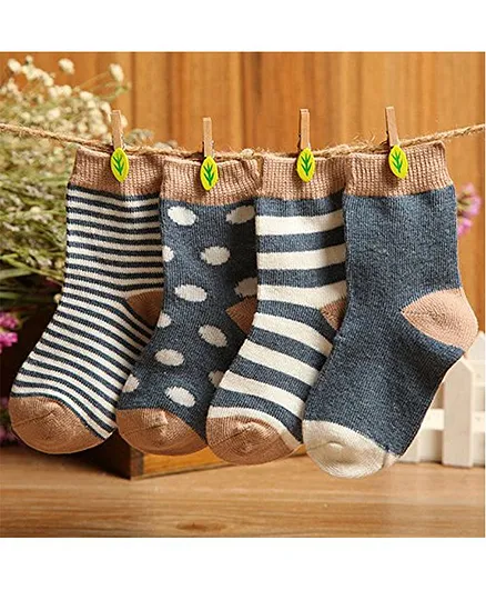 Footprints Organic Cotton Striped Socks Pack Of 4 Pairs - Dark Grey