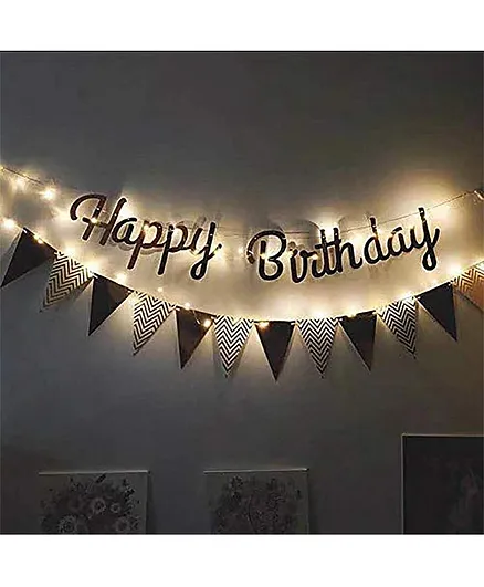 Party Propz LED String Happy Birthday Banner with Flag Sign - Black Golden
