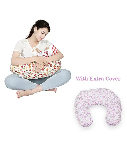 Lulamom Nursing Pillow with Cotton Cover Floral Print - Red