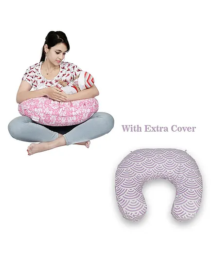 Lulamom Nursing Pillow with Cotton Cover Rose Print - Pink