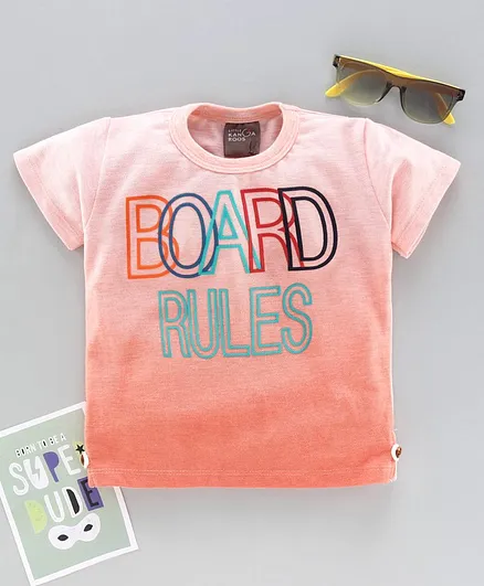Little Kangaroos Half Sleeves T-Shirt Board Rules Print - Peach