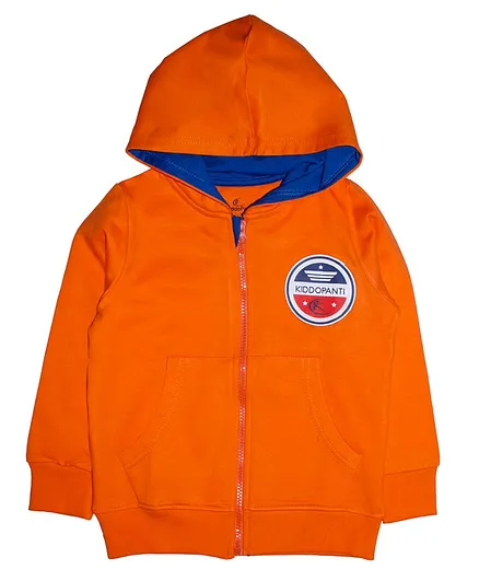 Kiddopanti Solid Colour Full Sleeves Hooded Jacket - Orange