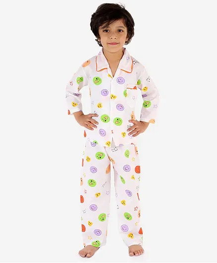 KID1 Smiley Print Full Sleeves Night Suit - Orange