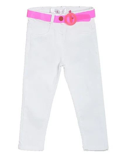 Tales & Stories Solid Full Length Jeans - White