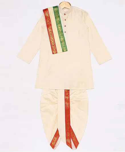 JBN Creation Full Sleeves Kurta With Dhoti & Tiranga Style Dupatta - White