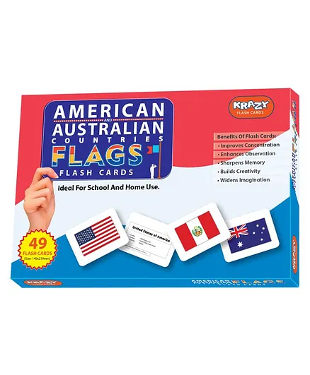  Krazy American & Australian  Countries Flags Flash Card Pack of 49 - Multicolor