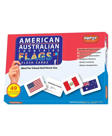  Krazy American & Australian  Countries Flags Flash Card Pack of 49 - Multicolor