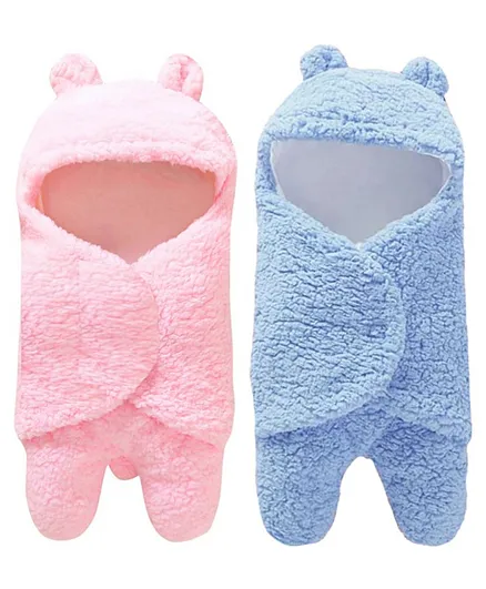 Brandonn Hooded And Wearable All Season Sleeping Bag Cum Baby Blanket Pack of 2 - Pink Blue