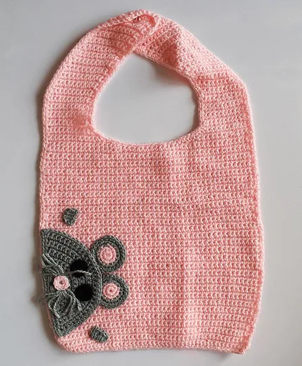Woonie Handmade Mouse Embroidered Bib - Pink