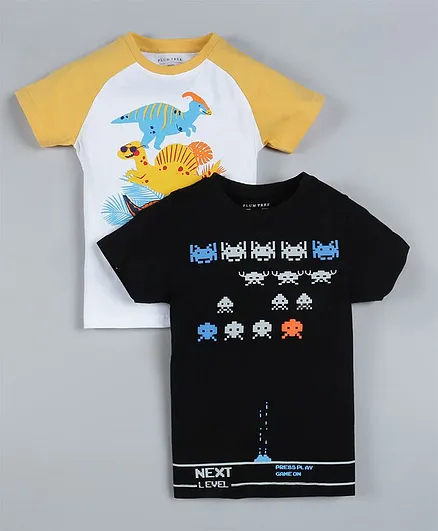 Plum Tree Pack Of 2 Half Sleeves Dinosaur Print T-Shirts - Multi Colour