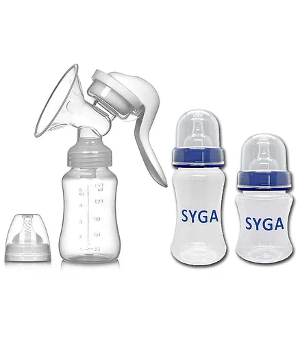 Syga Manual Breast Pump With Baby Feeding Bottles - 150 ml 200 ml