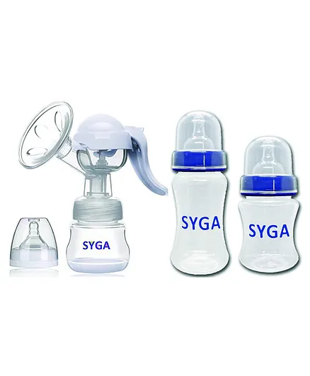 Syga Manual Breast Pump With Wide Neck Baby Feeding Bottles - 150 ml 200 ml