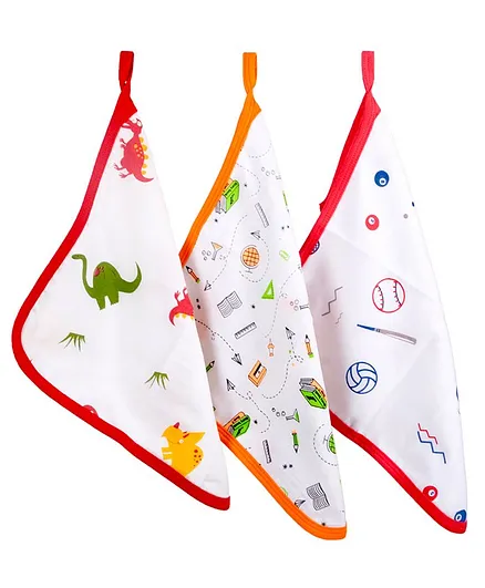 Wonder Wee Baby Wash Clothes Multi Print Pack of 3 - White Red