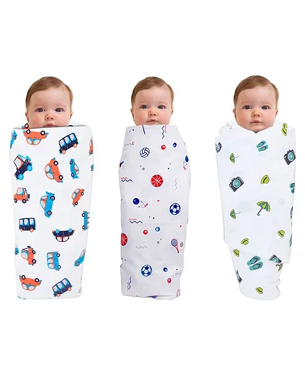 Wonder Wee 100% Cotton Baby Swaddle Wrapper Set of 3 - White