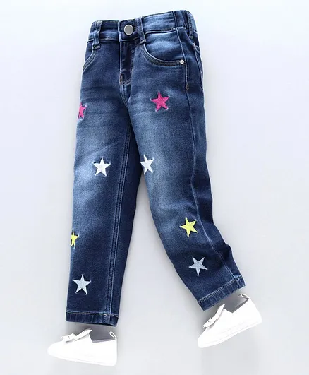 Enfance Star Embroidered Full Length Jeans - Dark Blue