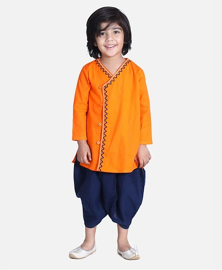 BownBee Full Sleeves  Front Open Embroidered Kurta With Dhoti - Orange