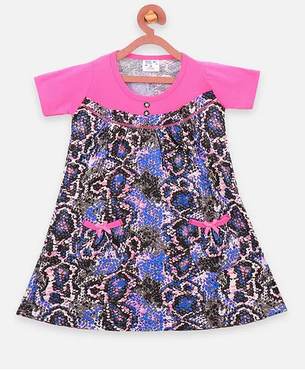 Lilpicks Couture Short Sleeves Abstract Print Dress - Pink