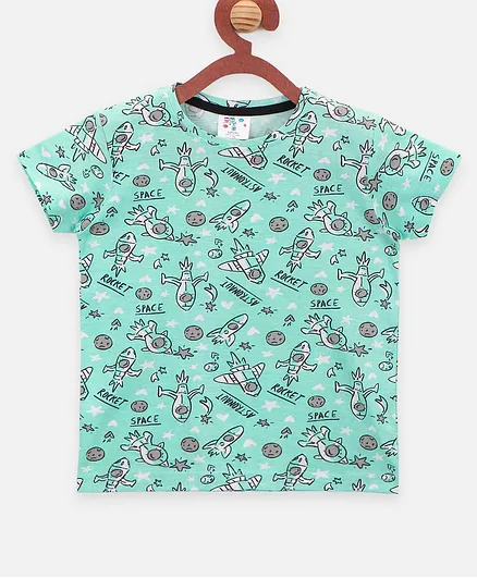 Lilpicks Couture Short Sleeves Space Print Tee - Green