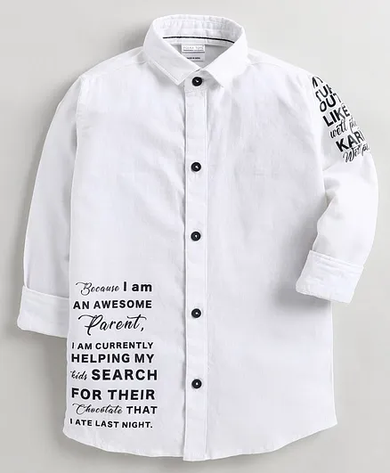 Polka Tots Full Sleeves Printed Shirt - White