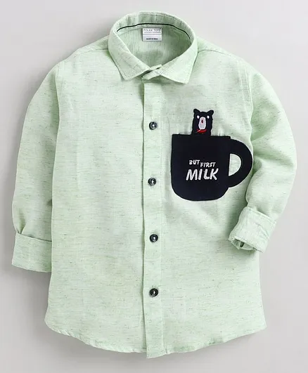 Polka Tots Full Sleeve Cup Patch Shirt - Green
