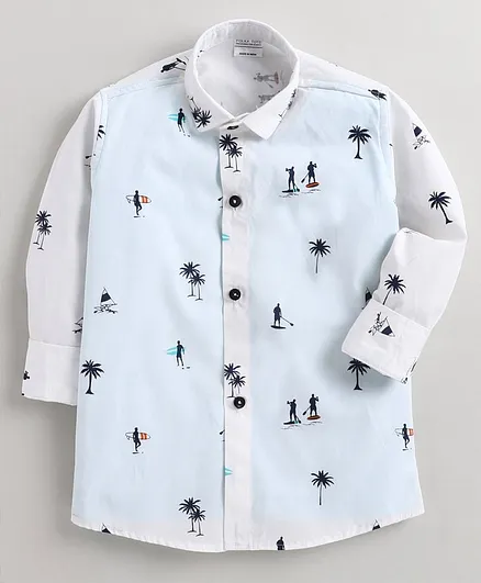Polka Tots Full Sleeve Print Shirt With Inside T-Shirt - White