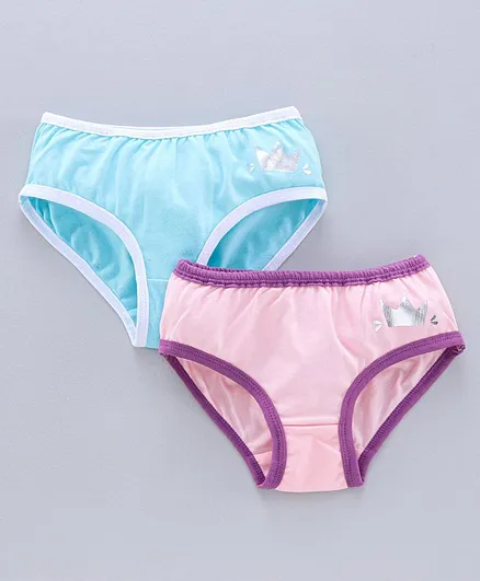 Pine Kids Anti Microbial & Biowash Panties Crown Print Pack of 2 - Pink Blue
