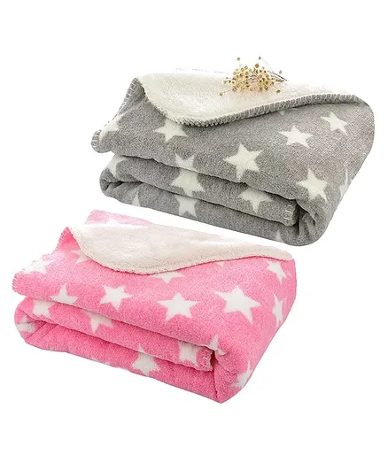 My Newborn All Seasons Premium 2 In 1 Blanket Cum Wrapper Pack of 2 - Pink Grey