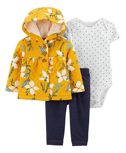 Carter's 3-Piece Floral Cardigan Set - Yellow White Navy Blue
