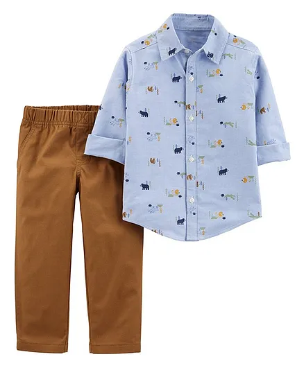 Carter's 2-Piece Plaid Button-Front Shirt & Pant Set - Blue Brown