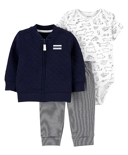 Carter's 3-Piece Quilted Cardigan Set - Navy Blue White