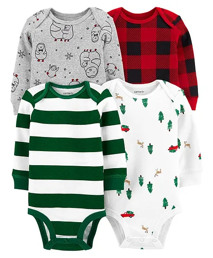Carter's Long-Sleeve Original Bodysuits Pack of 4 - White Grey Red Green