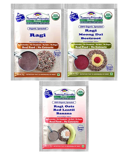 TummyFriendly Foods Organic Ragi Porridge Mixes Pack of 3 - 50 gm each